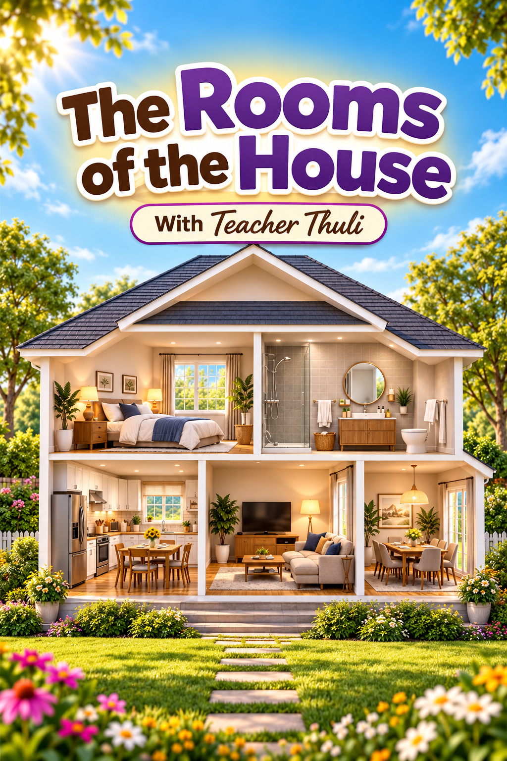 Rooms of the House vocabulary for Kids poster